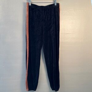 Monrow Neptune  Womens Velour Jumpsuit joggers with stripe no size Navy Brown